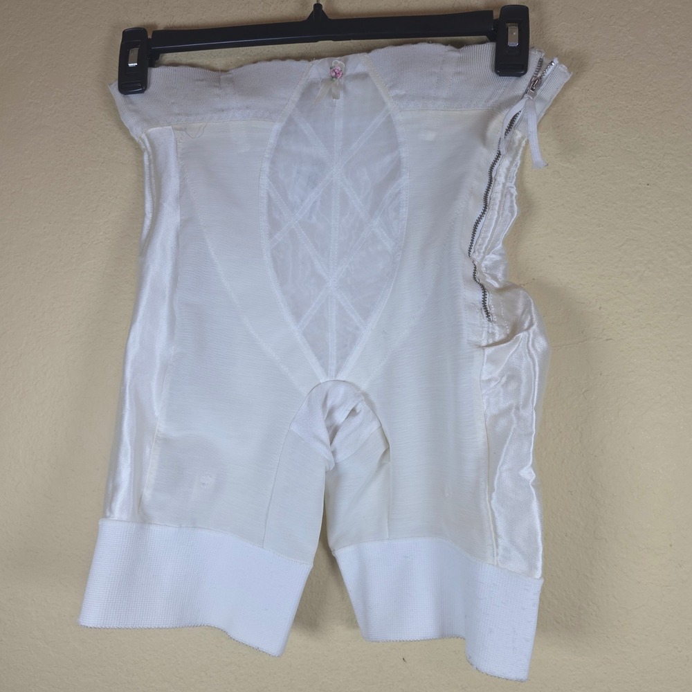 Vintage Adonna High Waisted Girdle Shorts White zip nylon Shapewear Size 30 USA